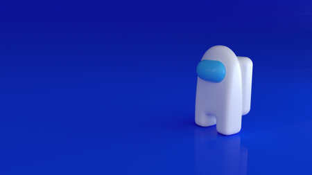 The game white character among us on a blue background. Robot among us for poster. Online game Among Us - multicolor characters. Cartoon game. 3d render illustrationの写真素材