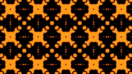 Abstract orange geometric seamless pattern background. Abstract Stripes Kaleidoscope. Fast Psychedelic Colorful Kaleidoscope VJ background. Disco Abstract Background. Kaleidoscope effectの写真素材