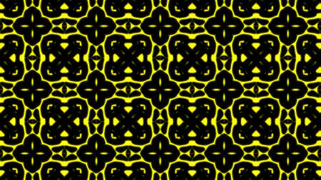 Abstract yellow geometric seamless pattern background. Abstract Stripes Kaleidoscope. Fast Psychedelic Colorful Kaleidoscope VJ background. Disco Abstract Background. Kaleidoscope effectの写真素材