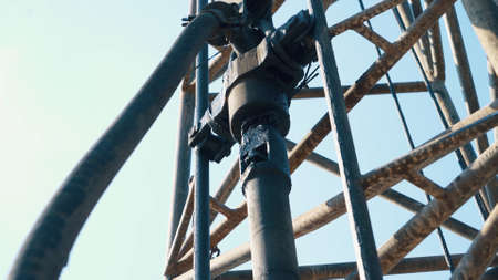 Water Well Drilling Rig, Drill Is Digging A Hole, Holes Boring In Ground With Drilling Rig Machine. Concept Of Industrial Activity For Oil, Water, Gas Researchの写真素材