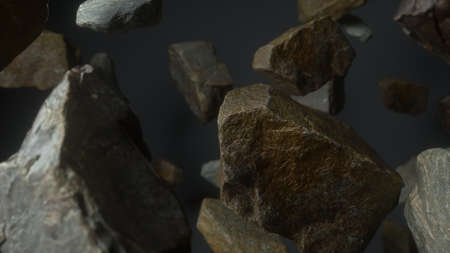 Rocks set on gray dark background. Fly rocks pieces background. 3d renderingの写真素材
