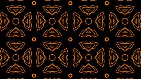 Abstract orange geometric seamless pattern background. Abstract Stripes Kaleidoscope. Fast Psychedelic Colorful Kaleidoscope VJ background. Disco Abstract Background. Kaleidoscope effectの写真素材