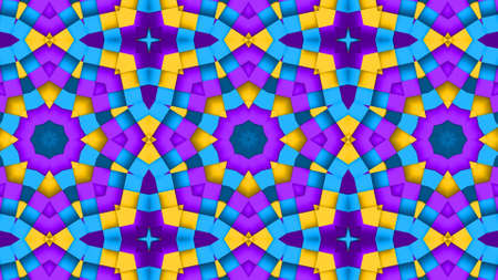 Abstract geometric cubes pattern background. Abstract Stripes Kaleidoscope. Fast Psychedelic Colorful Kaleidoscope VJ background. Disco Abstract Motion Background. Kaleidoscope effect. 3d renderingの写真素材
