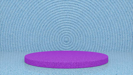 Blue Purple Stone podium and abstract geometry background. Round podium, pedestal, platform for cosmetic product presentation, showcase. Minimalist mock up scene, concept template. 3d renderingの写真素材
