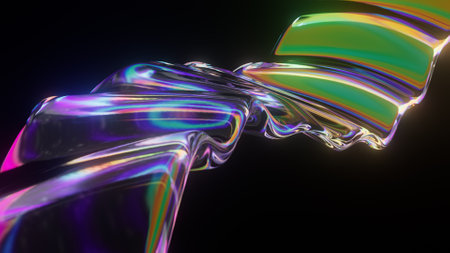 Abstract Neon Wave Surface. Wave Color Line. Liquid Multicolored Glowing Curved Wavy Line. Neon Cyberpunk Style. minimalist style. 3D Renderingの写真素材