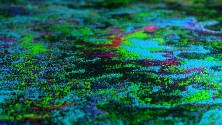 Multicolored particle balls spheres abstract flowing substance liquid with gradient. A stream of...