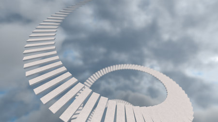 White staircase against a colorful sky. Stairway to the Top. Soul Moving to Paradise. 3d renderの写真素材