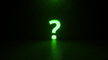 Green question mark symbol on black background. A hole in the wall in the form of a sign. Metaphor...