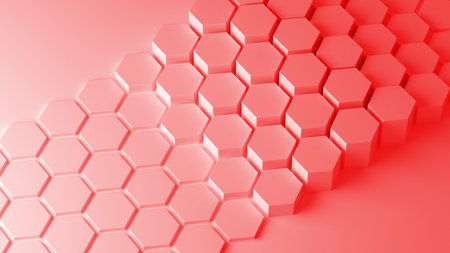 Abstract red honeycomb. Abstract Hexagonal Diamonds. Modern template for documents, reports and presentations. Sci-Fi Futuristic. 3d renderingの写真素材