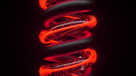 A close up view of a brightly glowing neon sign in the darkness, casting a colorful light onto its surroundings. 3d renderingの写真素材