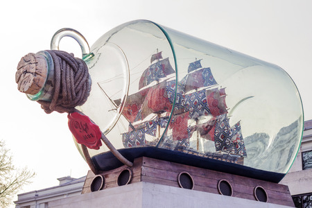 Giant ship in a giant bottle in Greenwich Park in London.のeditorial素材