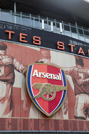 London, United Kingdom - 3 September 2017: View of the front entrance of the Arsenal Emirates Football Stadium.のeditorial素材