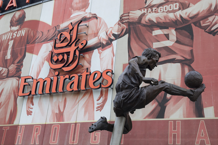 London, United Kingdom - 3 September 2017: View of the statue of Dennis Bergkamp in front of the Arsenal Emirates Football Stadium.のeditorial素材