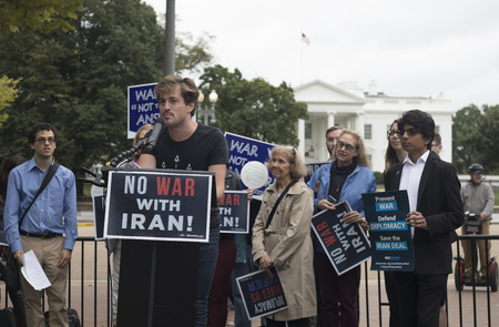 Washington, USA - 12 October 2017: Protest âNo War With Iranâ in front of The White House in Washington.のeditorial素材