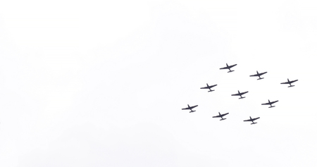 London, United Kingdom - July 10, 2018: Royal Air Force jets squadron flying above Buckingham Palace in the occasion of the Royal Air Force centenary.のeditorial素材