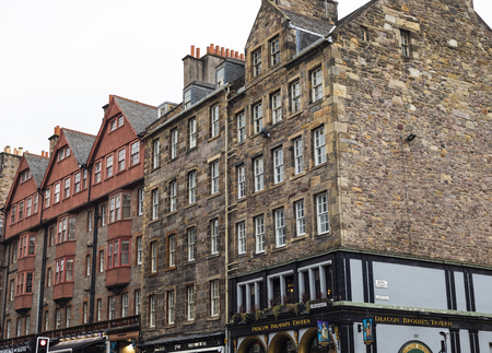 Edinburgh, United Kingdom - January 13, 2018: Street view of the Old Town of Edinburgh in Scotland, United Kingdom.のeditorial素材