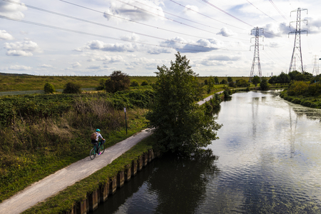 London, United Kingdom - September 15, 2018: View of the path alongside the river Thames in the Lea Valley Walk.のeditorial素材