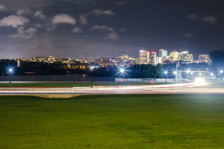 Washington DC, USA - October 13, 2017: Long exposure View of Washington DC skyline at night.のeditorial素材