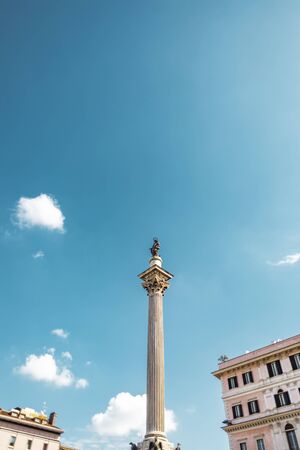 Rome, Italy - October 6, 2019: View of the fountain column monument in front of the Basilica of Santa Maria Maggiore.のeditorial素材