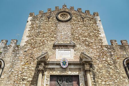 Taormina Sicily, Italy - July 9 2019: Architectural view of the facade of the basilica in Duomo Squareのeditorial素材
