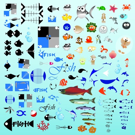 One hundred fish graphic design elements for icons and logos (vector)のイラスト素材
