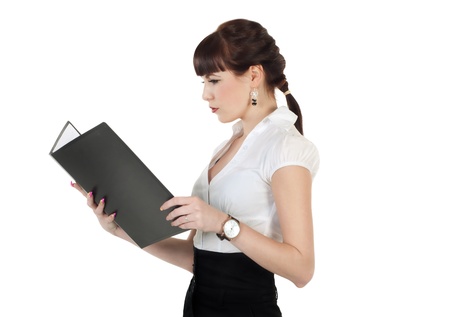 Portrait of business woman holding a folder の写真素材