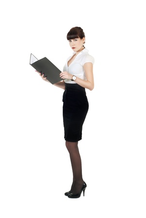 Portrait of business woman holding a folderの写真素材