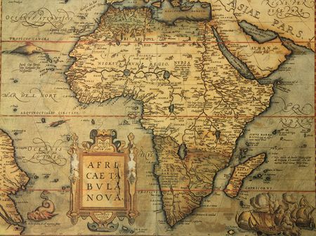 reproduction of 16th century map of Africa engraved and colored by the famous dutch cartographer...