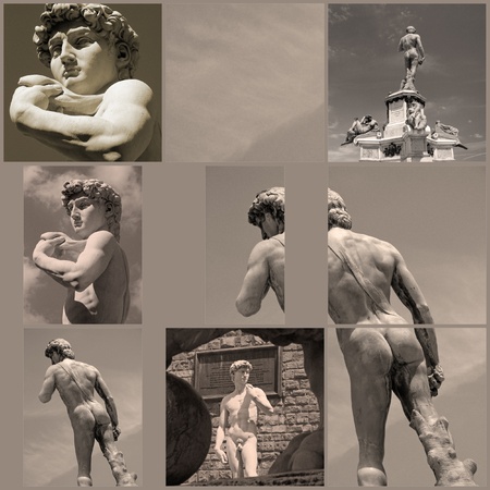 collage with famous florentine David sculpture, Italyの写真素材