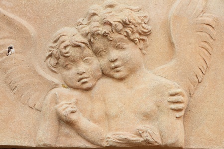 two angels relief in terracotta, Impruneta, Tuscany, Italy の写真素材
