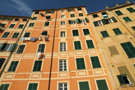 ligurian colorful high houses, Camogli, Italyの写真素材