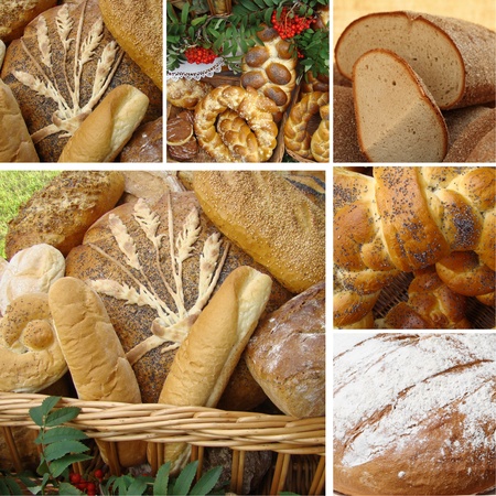 collage with variety of bread, Poland の写真素材