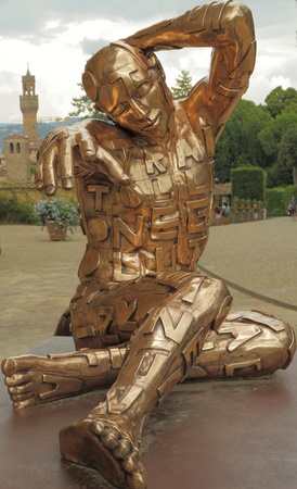 FLORENCE - JULY 5: Sculpture Trans-porto by Italian artist Rabarama during exhibition on July 5, 2011 in Florence. Rabarama, sculptor, works on the representation of the body. のeditorial素材