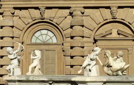 detail with playing cherubs  of the Fountain of Artichoke ( italian :Fontana del Carciofo)  , Boboli Gardens, Pitti Palace, Florence , Italyの写真素材