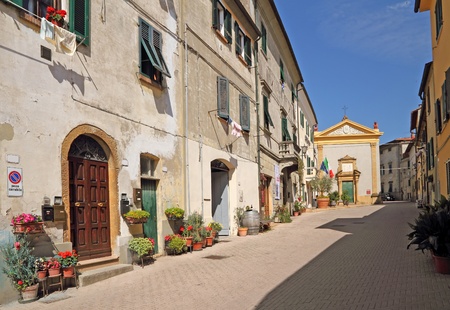 street in italian old village Montescudaio, Tuscany, Europeのeditorial素材