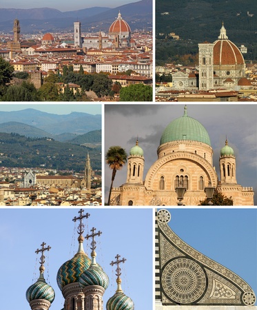 collage with religious landmarks of Florence, Italy, Europeの写真素材