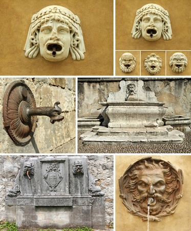 antique details of fountains collage, Italy Europeの写真素材