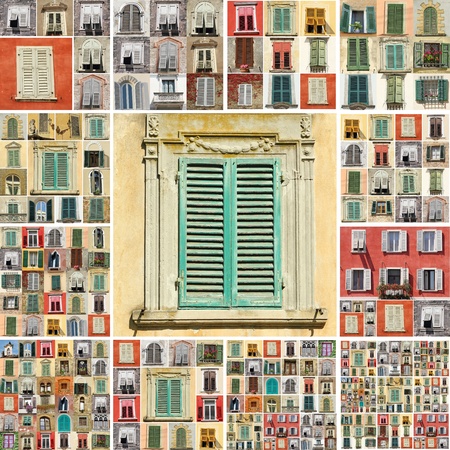 collage with images of retro windows with shutters in Italyの写真素材