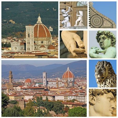 collage with florentine touristic attractions,Florence, Tuscany,  Italy, Europeの写真素材
