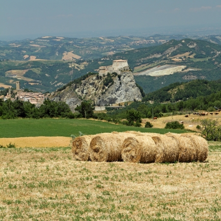 picturesque village in rural landscape, San Leo,province of Rimini, Emilia Romagna, Italy, Europeの写真素材