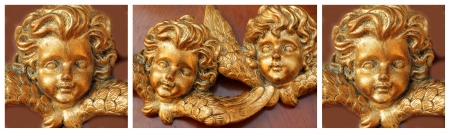 christmas card made of antique golden angels imagesの写真素材