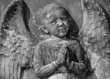 antique angelic bas-relief, Monumental Cemetery Porte Sante in Florence, Italy