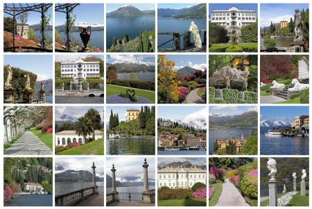 composition with spectacular images from Lake Como, Milan, Lombardy, Italy, Europeの写真素材