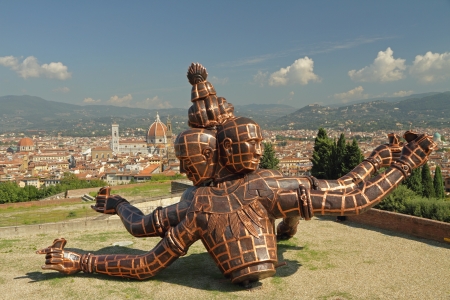 FLORENCE-SEPTEMBER 13  The sculpture entitled Three Heads Six Arms by Chinese artist Zhang Huan located in Forte di Belvedere during the exhibition Soul and Matter in Florence, on 13 September, 2013  のeditorial素材