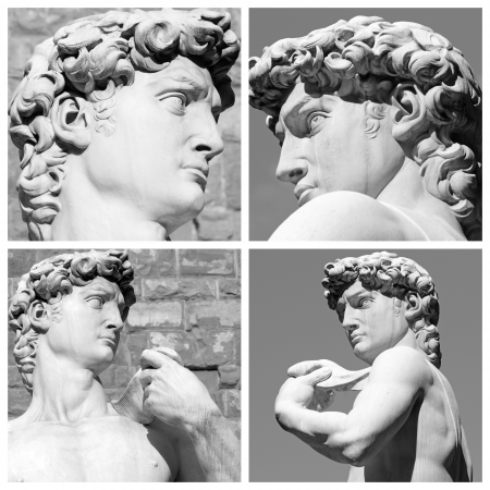 collage with images of David sculpture by  Michelangelo, Piazza Signoria,Florence, Tuscany, Italy, Europe の写真素材