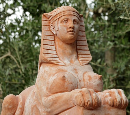 sculpture of Sphinx in tuscan terracottaの写真素材