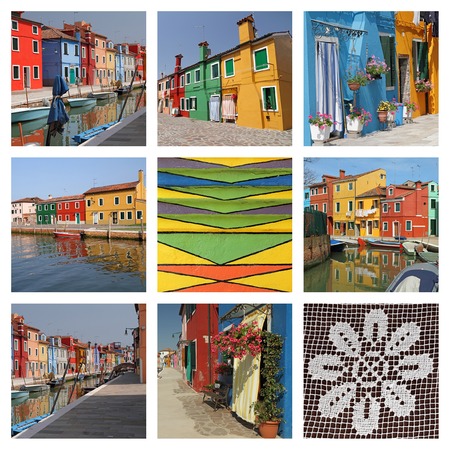 fantastic colorful landscape of Burano village - collage , Venice, Italy , Europeの写真素材