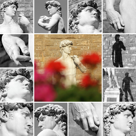 collage with David by Michelangelo, Florence, Italyの写真素材