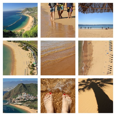 famous beach   Playa de Las Teresitas  on Tenerife island  - collage の写真素材