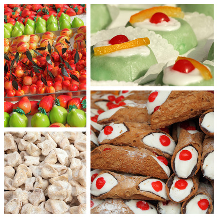 sicilian sweets collage, Palermo,Sicily, Europeの写真素材